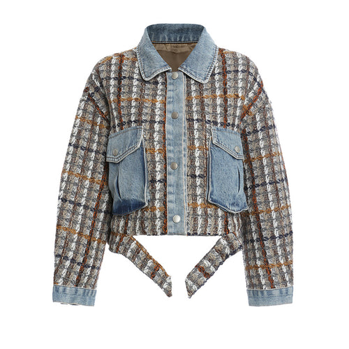 Vintage Modern Woolen Patchwork Denim Wash Jacket