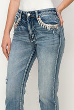 Load image into Gallery viewer, HIGH RISE CRYSTAL EMBELLISHED CROP STRAIGHT JEANS