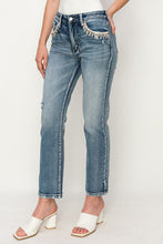 Load image into Gallery viewer, HIGH RISE CRYSTAL EMBELLISHED CROP STRAIGHT JEANS