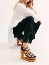 Load image into Gallery viewer, Lace-Up Gladiator Wedge Sandals
