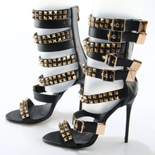 Load image into Gallery viewer, Golden Rivet High-Heel Sandals