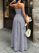 Load image into Gallery viewer, Summer V neck Striped Holiday Dress Elegant Backless Sleeveless Halter Maxi Dress Women