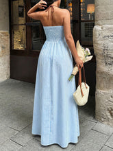 Load image into Gallery viewer, Summer V neck Striped Holiday Dress Elegant Backless Sleeveless Halter Maxi Dress Women