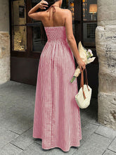 Load image into Gallery viewer, Summer V neck Striped Holiday Dress Elegant Backless Sleeveless Halter Maxi Dress Women