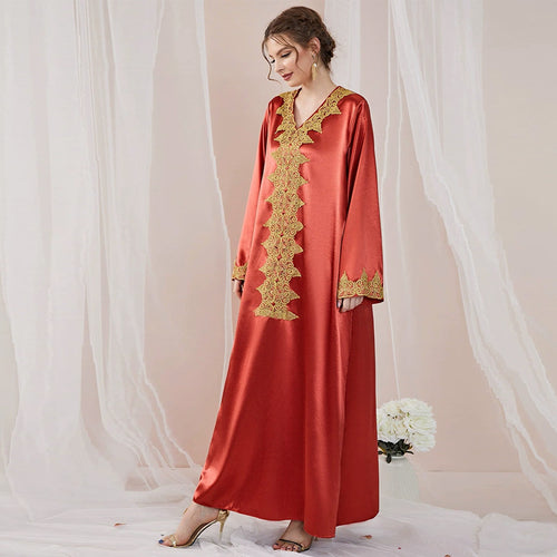 Autumn Winter Dress Embroidered Lace Solid Color Robe