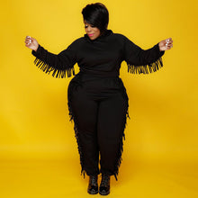 Load image into Gallery viewer, Fringe Benefits Black Fringe Two-Piece Set