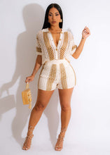 Load image into Gallery viewer, Women Clothing Sexy Women Hollow Out Cutout Out See Through Collared Knitted Shorts Suit