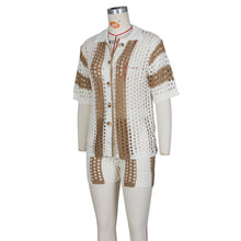 Load image into Gallery viewer, Women Clothing Sexy Women Hollow Out Cutout Out See Through Collared Knitted Shorts Suit