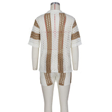 Load image into Gallery viewer, Women Clothing Sexy Women Hollow Out Cutout Out See Through Collared Knitted Shorts Suit