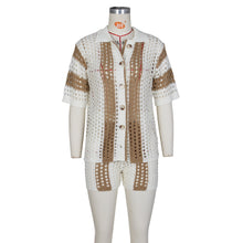 Load image into Gallery viewer, Women Clothing Sexy Women Hollow Out Cutout Out See Through Collared Knitted Shorts Suit