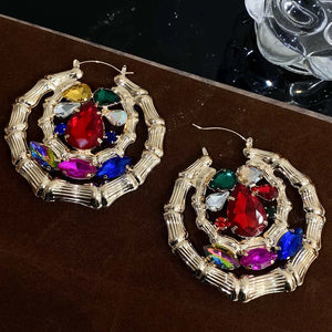 Punk Doublelayer Bamboo Circle Hoop Earrings