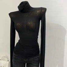 Load image into Gallery viewer, Sheer Stack-Neck Long-Sleeve Top