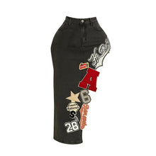 Load image into Gallery viewer, Letter Embroidery Asymmetrical Denim Skirt