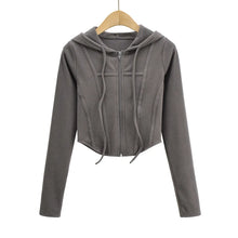 Load image into Gallery viewer, Curve Hem Cropped Zip Hoodie
