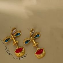 Load image into Gallery viewer, Vintage Blue Eye Red Lippe Drop Dangle Earrings