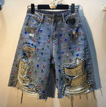Load image into Gallery viewer, Diamond Wash High-Waist Denim Shorts