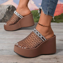 Load image into Gallery viewer, Ruby Rhinestone Net Wedge Sandals