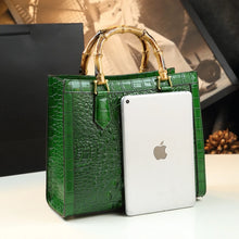 Load image into Gallery viewer, Bamboo Handle Croc Leather Bag