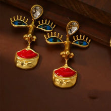 Load image into Gallery viewer, Vintage Blue Eye Red Lippe Drop Dangle Earrings