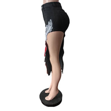Load image into Gallery viewer, Letter Embroidery Asymmetrical Denim Skirt