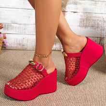 Load image into Gallery viewer, Ruby Rhinestone Net Wedge Sandals