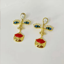 Load image into Gallery viewer, Vintage Blue Eye Red Lippe Drop Dangle Earrings