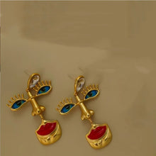 Load image into Gallery viewer, Vintage Blue Eye Red Lippe Drop Dangle Earrings