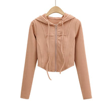 Load image into Gallery viewer, Curve Hem Cropped Zip Hoodie