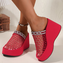 Load image into Gallery viewer, Ruby Rhinestone Net Wedge Sandals