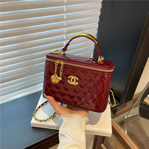 Glossy Quilted Chain Shoulder Bag