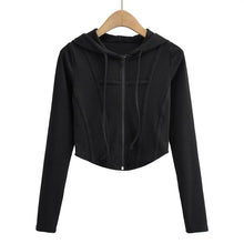 Load image into Gallery viewer, Curve Hem Cropped Zip Hoodie