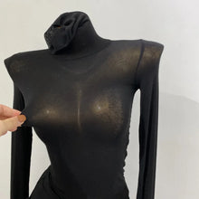 Load image into Gallery viewer, Sheer Stack-Neck Long-Sleeve Top