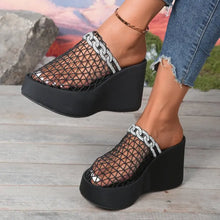 Load image into Gallery viewer, Ruby Rhinestone Net Wedge Sandals