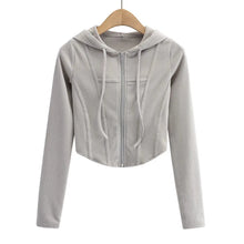 Load image into Gallery viewer, Curve Hem Cropped Zip Hoodie