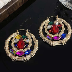 Punk Doublelayer Bamboo Circle Hoop Earrings