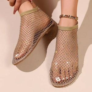 Rhinestone Fishing Net Sandals