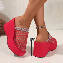 Load image into Gallery viewer, Ruby Rhinestone Net Wedge Sandals