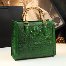 Load image into Gallery viewer, Bamboo Handle Croc Leather Bag