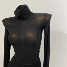 Load image into Gallery viewer, Sheer Stack-Neck Long-Sleeve Top