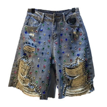 Load image into Gallery viewer, Diamond Wash High-Waist Denim Shorts