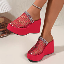 Load image into Gallery viewer, Ruby Rhinestone Net Wedge Sandals