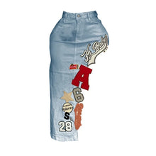 Load image into Gallery viewer, Letter Embroidery Asymmetrical Denim Skirt