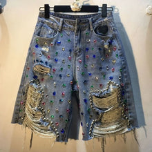 Load image into Gallery viewer, Diamond Wash High-Waist Denim Shorts