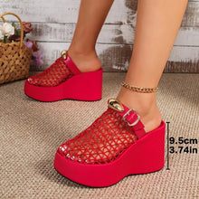 Load image into Gallery viewer, Ruby Rhinestone Net Wedge Sandals