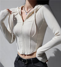 Load image into Gallery viewer, Curve Hem Cropped Zip Hoodie