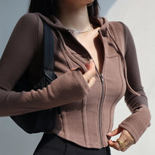 Load image into Gallery viewer, Curve Hem Cropped Zip Hoodie