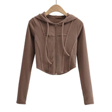 Load image into Gallery viewer, Curve Hem Cropped Zip Hoodie