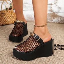 Load image into Gallery viewer, Ruby Rhinestone Net Wedge Sandals