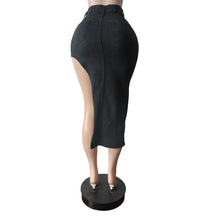 Load image into Gallery viewer, Letter Embroidery Asymmetrical Denim Skirt