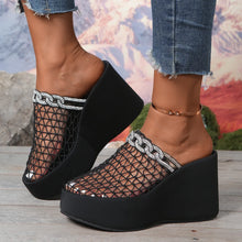 Load image into Gallery viewer, Ruby Rhinestone Net Wedge Sandals